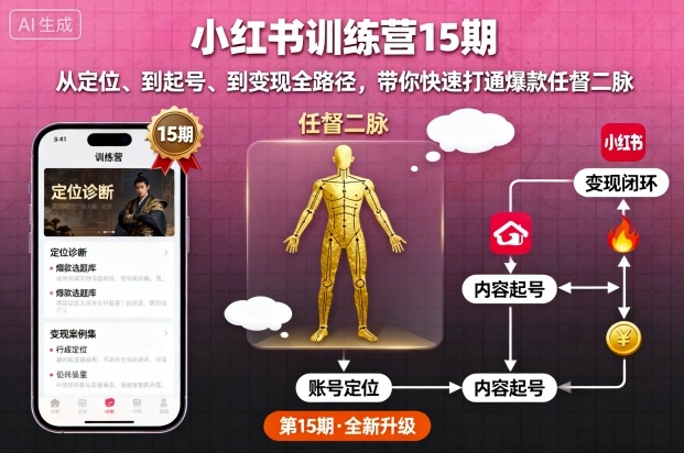 小红书训练营15期，从定位、到起号、到变现全路径，带你快速打通爆款任督二脉-财兔窝项目网