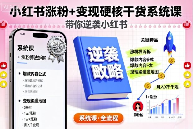 小红书涨粉+变现硬核干货系统课，带你逆袭小红书-财兔窝项目网
