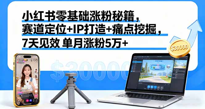 小红书零基础涨粉秘籍，赛道定位+IP打造+痛点挖掘，7天见效 单月涨粉5万+-财兔窝项目网