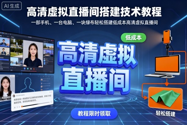 高清虚拟直播间搭建技术教程，一部手机、一台电脑、一块绿布轻松搭建低成本高清虚拟直播间-财兔窝项目网