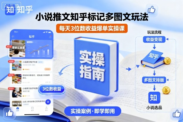 小说推文知乎标记多图文玩法，每天3位数收益爆单实操课-财兔窝项目网
