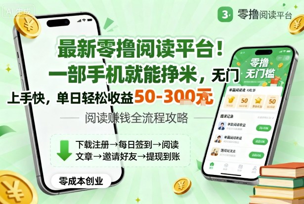 最新零撸阅读平台！一部手机就能挣米，无门槛上手快，单日轻松收益50-3张【揭秘】-财兔窝项目网