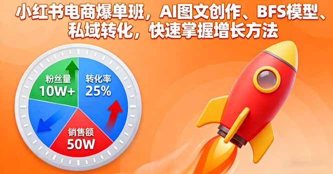 小红书电商爆单班，AI图文创作、BFS模型、私域转化，快速掌握增长方法-财兔窝项目网
