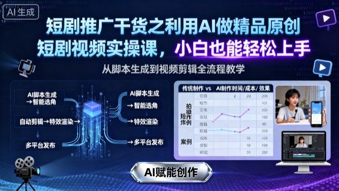 短剧推广干货之利用AI做精品原创短剧视频实操课，小白也能轻松上手-财兔窝项目网