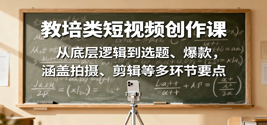 教培类短视频创作课：从底层逻辑到选题、爆款，涵盖拍摄、剪辑等多环节要点-财兔窝项目网