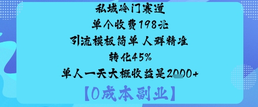 私域冷门赛道:单个收费198米引流模板简单人群精准转化45%单人一天大概收益是1k+-财兔窝项目网