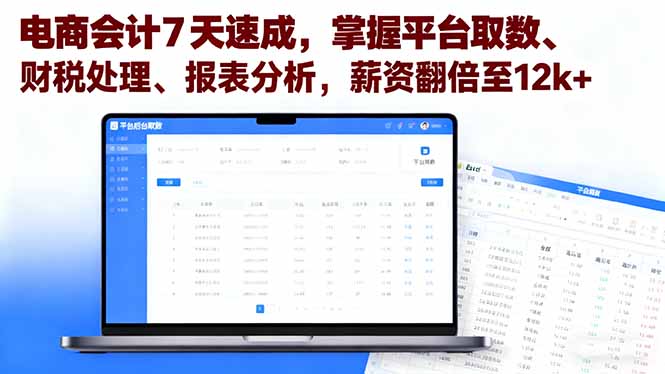 电商会计7天速成，掌握平台取数、财税处理、报表分析，薪资翻倍至12k+-财兔窝项目网
