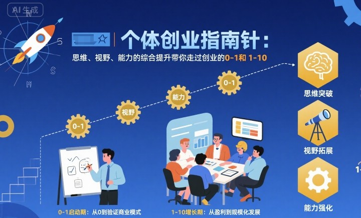 个体创业指南针，思维、视野、能力的综合提升带你走过创业的0-1和1-10【音频】-财兔窝项目网