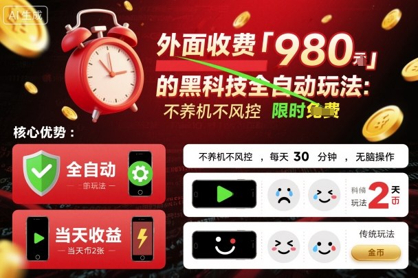 外面收费980的黑科技全自动玩法，不养机不风控，每天30分钟，无脑操作，当天收益2张【揭秘】-财兔窝项目网