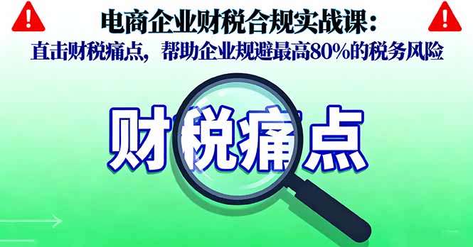 电商企业财税合规实战课，直击财税痛点，帮助企业规避最高80%的税务风险-财兔窝项目网