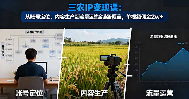三农IP变现课：从账号定位、内容生产到流量运营全链路覆盖，单视频佣金2w+-财兔窝项目网