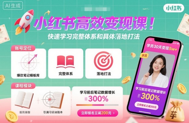 小红书高效变现课，快速学习小红书完整体系和具体落地打法-财兔窝项目网