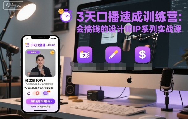 3天口播速成训练营，会搞钱的设计师IP系列实战课-财兔窝项目网