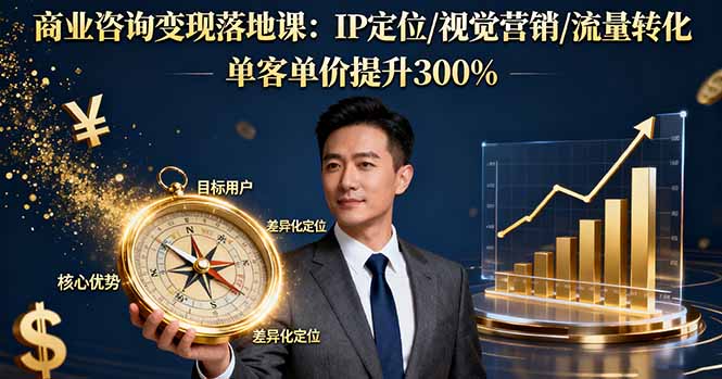 商业咨询变现落地课：IP定位/视觉营销/流量转化，单客单价提升300%-财兔窝项目网