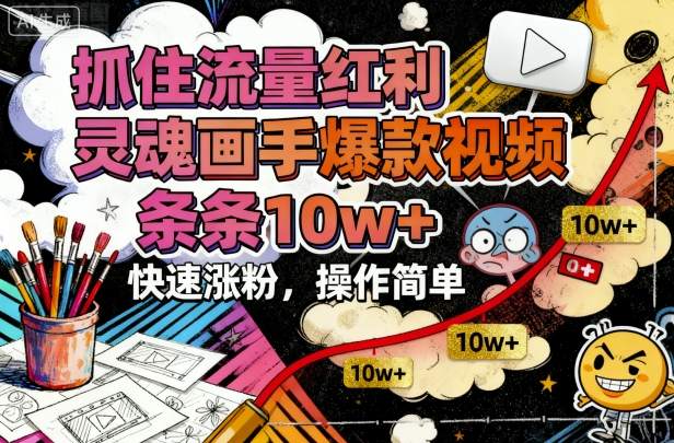 抓住流量红利，灵魂画手爆款视频，条条10w+，快速涨粉，操作简单-财兔窝项目网