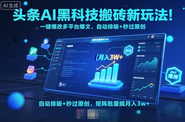 头条AI黑科技搬砖新玩法！一键爆改多平台爆文，自动排版+秒过原创，矩阵批量搞月入3w+【揭秘】-财兔窝项目网