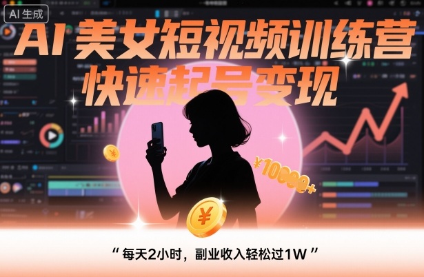 AI美女短视频训练营，快速起号变现，每天2小时，副业收入轻松过1W-财兔窝项目网