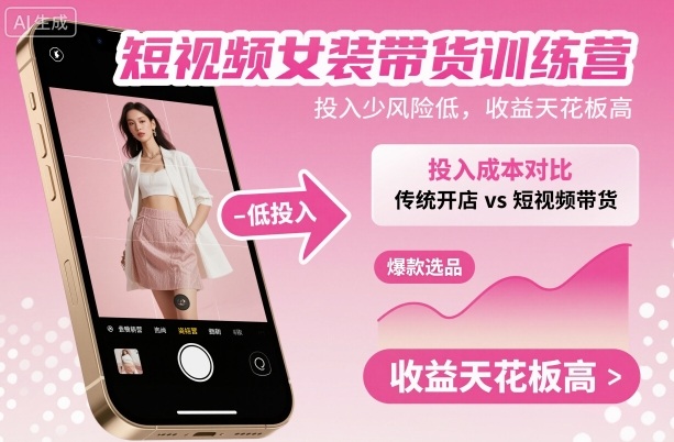 短视频女装带货训练营，投入少风险低，收益天花板高-财兔窝项目网