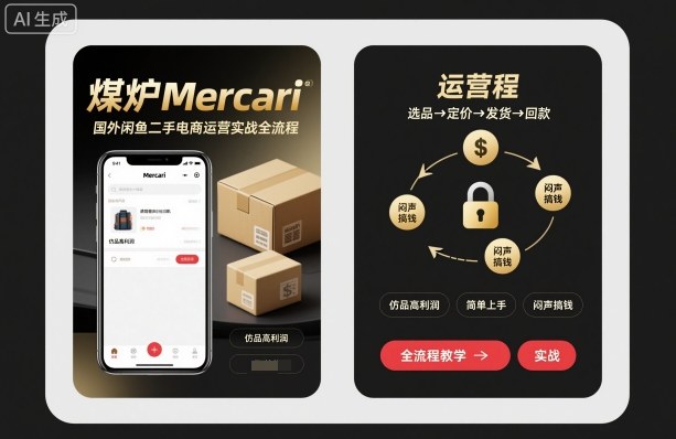 煤炉Mercari国外闲鱼二手电商运营实战全流程，仿品高利润，简单上手，闷声搞钱-财兔窝项目网