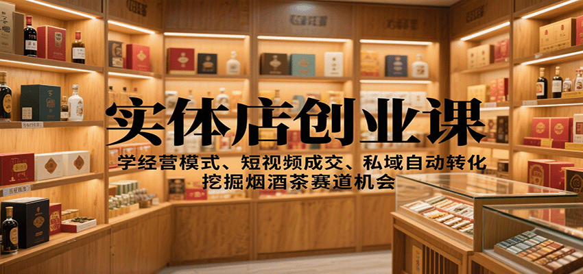 实体店创业课：学经营模式、短视频成交、私域自动转化，挖掘烟酒茶赛道机会-财兔窝项目网