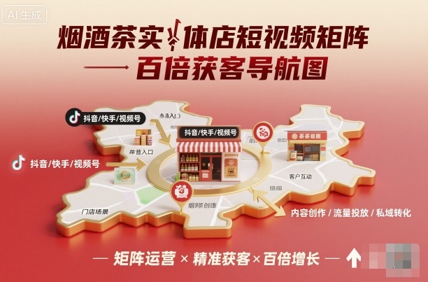 烟酒茶实体店短视频矩阵百倍获客导航图-财兔窝项目网