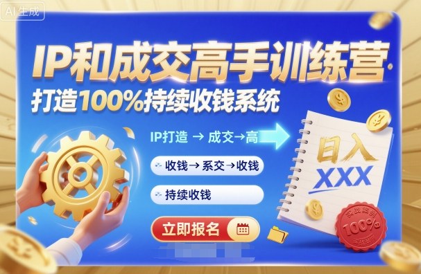 带你成为IP和成交高手的训练营，打造100%持续收钱系统-财兔窝项目网