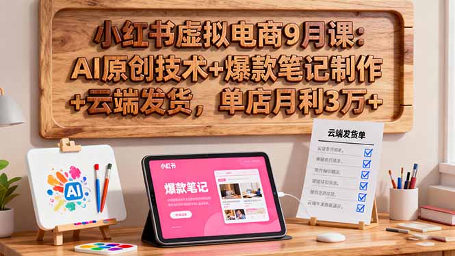 小红书虚拟电商9月课：AI原创技术+爆款笔记制作+云端发货，单店月利3万+-财兔窝项目网