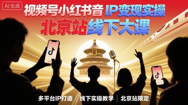 视频号小红书抖音IP变现实操北京站线下大课，40+行业短视频高变现姿势，100+IP高变现实操技术-财兔窝项目网