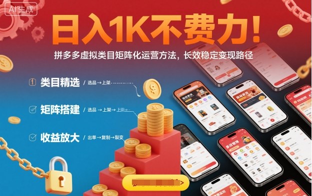日入1K不费力！拼多多虚拟类目矩阵化运营方法，长效稳定变现路径-财兔窝项目网