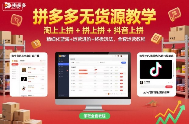 拼多多无货源教学，淘上拼+拼上拼+抖上拼，精细化蓝海+运营进阶+终极玩法，全套运营教程-财兔窝项目网