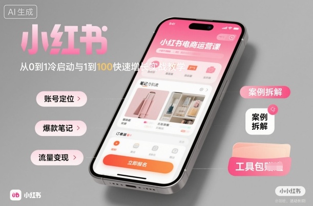 小红书电商运营课：从0到1冷启动与1到100快速增长实战教学-财兔窝项目网