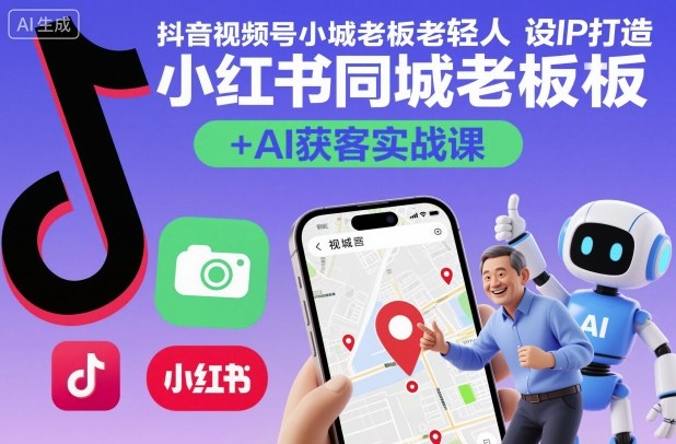 抖音视频号小红书同城老板轻人设IP打造+AI获客实战课，人设打造-算法拆解-拍摄剪辑-内容运营-AI创作-财兔窝项目网