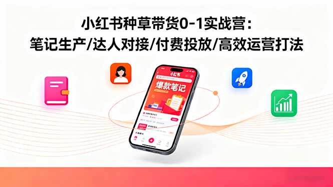 小红书种草带货0-1实战营：笔记生产/达人对接/付费投放/高效运营打法-财兔窝项目网