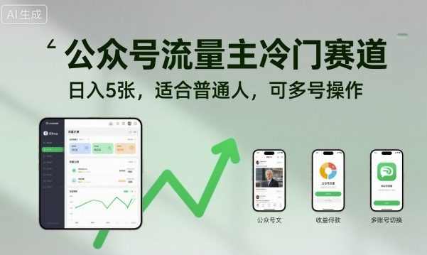 公众号流量主冷门赛道，日入5张，适合普通人，可多号操作-财兔窝项目网