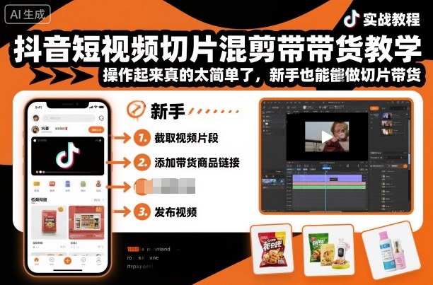 抖音短视频切片混剪带货教学，操作起来真的太简单了，新手也能做切片带货-财兔窝项目网