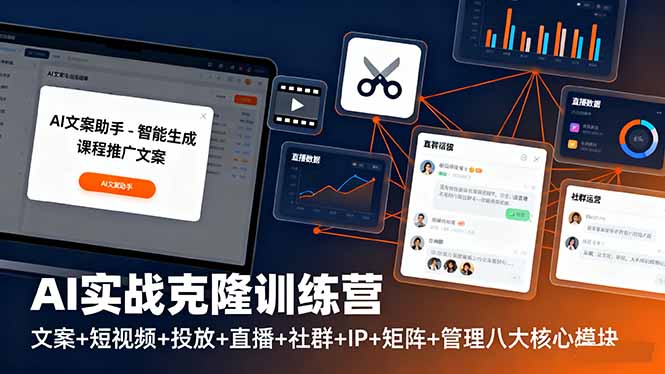 AI实战克隆训练营：文案+短视频+投放+直播+社群+IP+矩阵+管理八大核心模块-财兔窝项目网