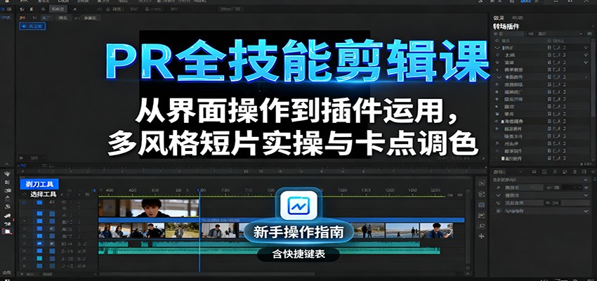 PR全技能剪辑课：从界面操作到插件运用，多风格短片实操与卡点调色-财兔窝项目网