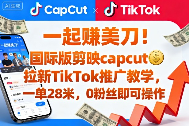 一起賺美刀！国际版剪映capcut拉新TikTok推广教学，一单28米，0粉丝即可操作(附推广入口和教学)-财兔窝项目网