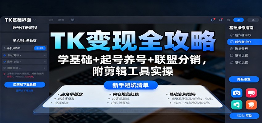 TK变现全攻略：学基础+起号养号+联盟分销，附剪辑工具实操-财兔窝项目网