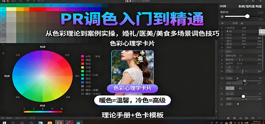 PR调色入门到精通：从色彩理论到案例实操，婚礼/医美/美食多场景调色技巧-财兔窝项目网