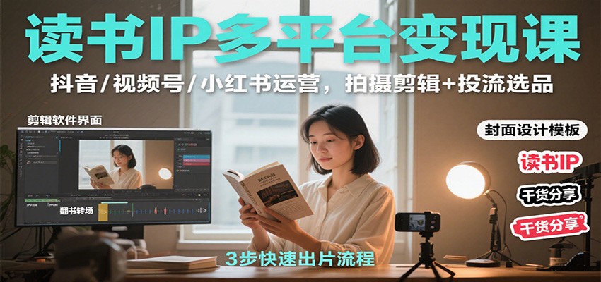 读书IP多平台变现课：抖音/视频号/小红书运营，拍摄剪辑+投流选品-财兔窝项目网