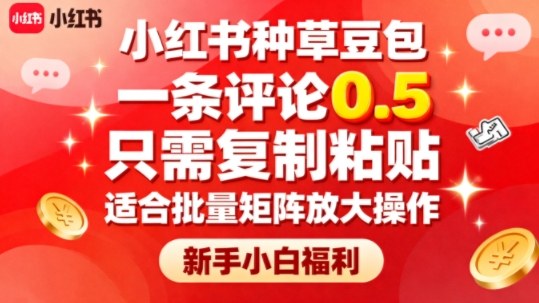 小红书种草豆包，一条评论0.5，只需复制粘贴，适合批量矩阵放大操作，新手小白福利-财兔窝项目网