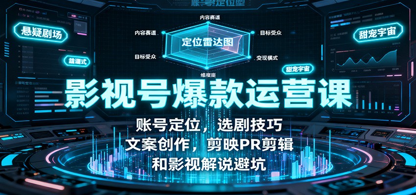 影视号爆款运营课：账号定位，选剧技巧，文案创作，剪映PR剪辑和影视解说避坑-财兔窝项目网