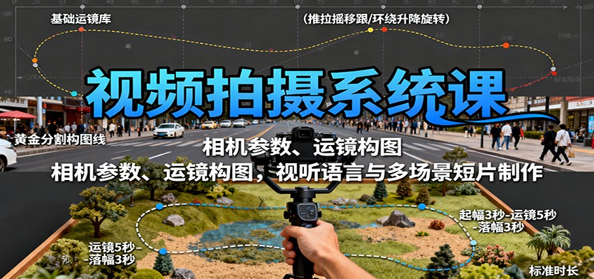 视频拍摄系统课：相机参数、运镜构图，视听语言与多场景短片制作-财兔窝项目网