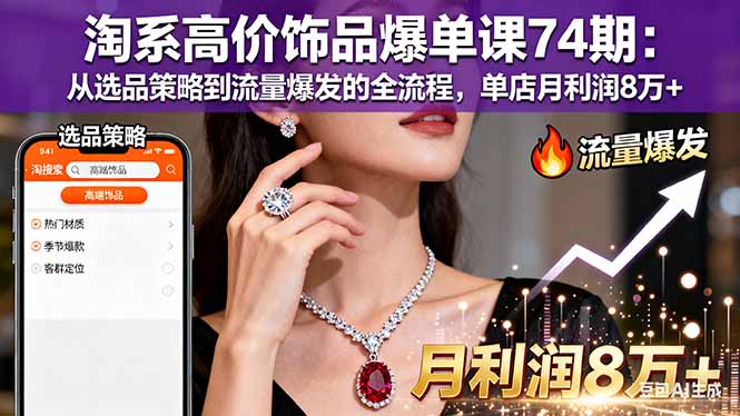 淘系高价饰品爆单课74期：从选品策略到流量爆发的全流程，单店月利润8万+-财兔窝项目网