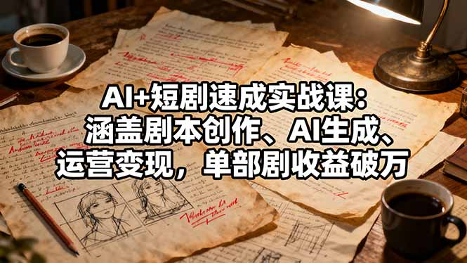 AI+短剧速成实战课:涵盖剧本创作、AI生成、运营变现,单部剧收益破万-财兔窝项目网