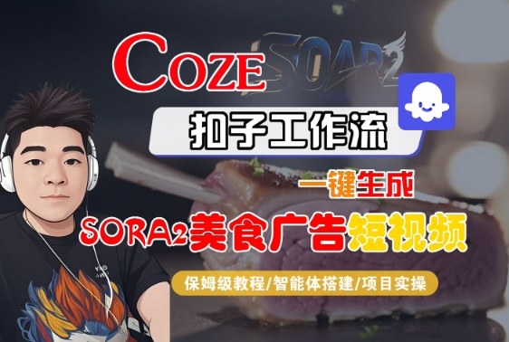 Coze扣子智能体工作流一键生成“SORA2美食广告“短视频，全流程保姆级教学-财兔窝项目网