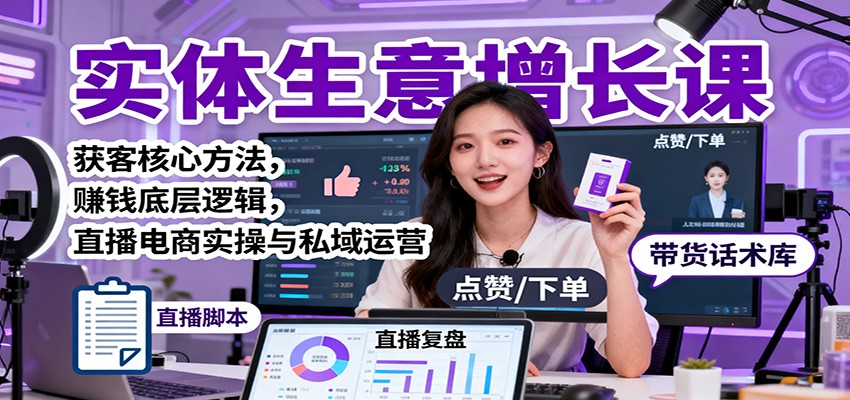 实体生意增长课：获客核心方法，赚钱底层逻辑，直播电商实操与私域运营-财兔窝项目网