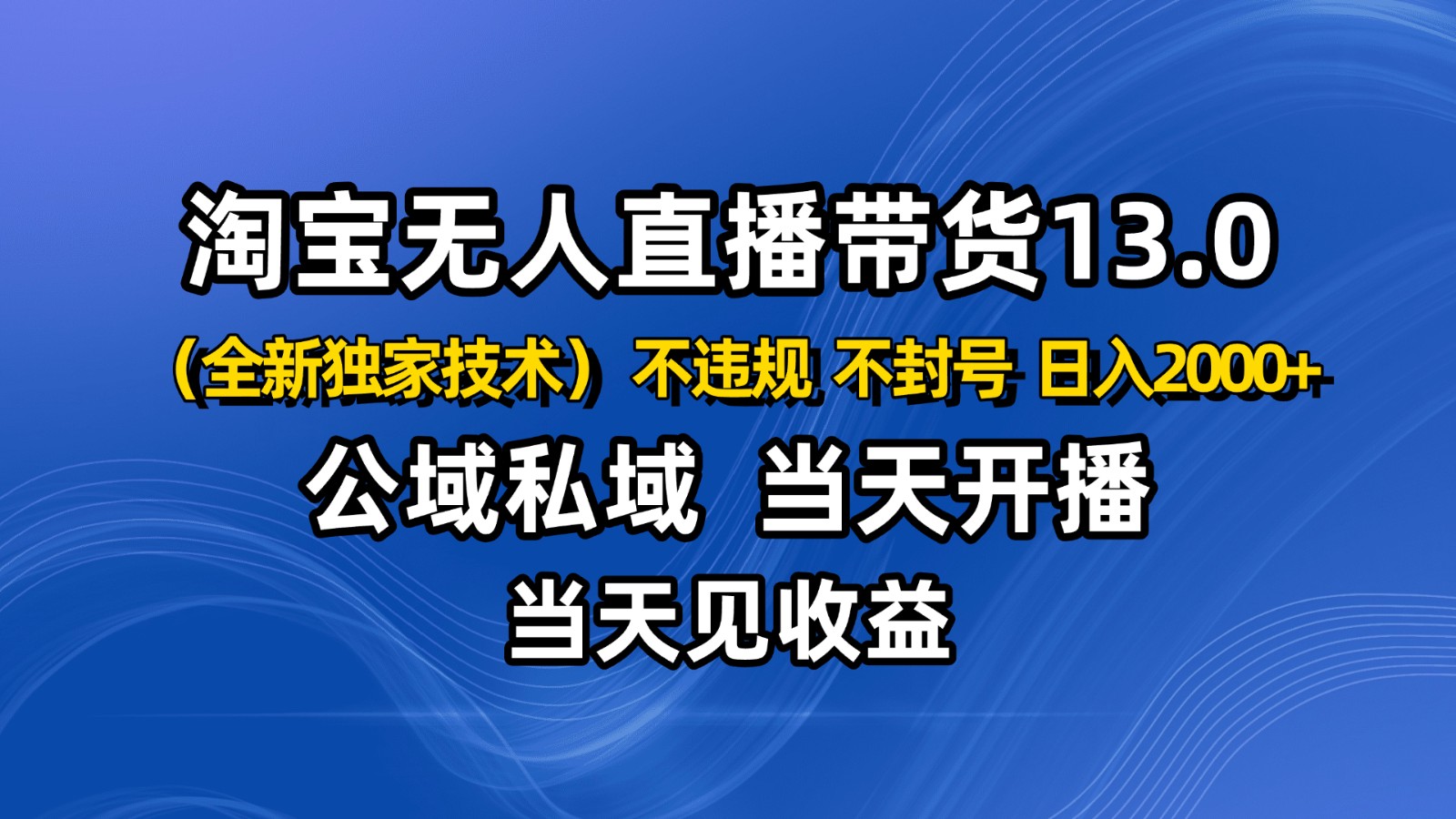 淘宝无人直播13.0，公域私域技术，不封号，不违规 布局下半年旺季赛道，日入2000+-财兔窝项目网