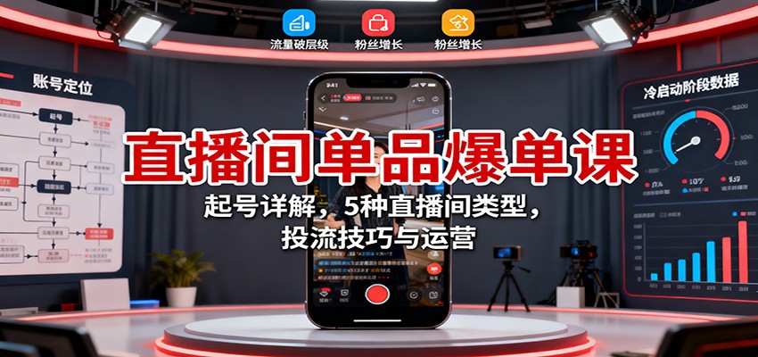 直播间单品爆单课：起号详解，5种直播间类型，投流技巧与运营-财兔窝项目网